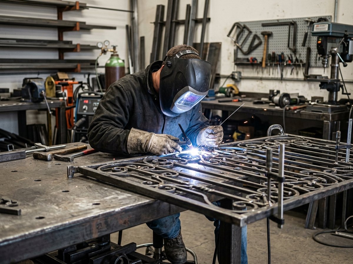 Technician precision welding window grill