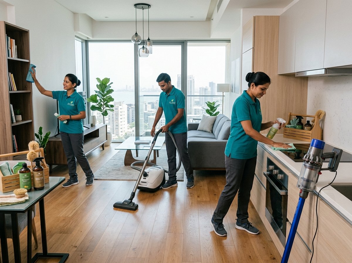 Professional home cleaning team in apartment